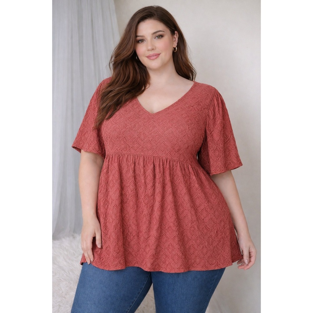 Y2K Babydoll Top Bohemian Pink Size 2X Textured Casual Lightweight Summer Retro